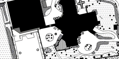 Ausschnitt aus einer Schwarz-Weiß-Karte eines Schulareals